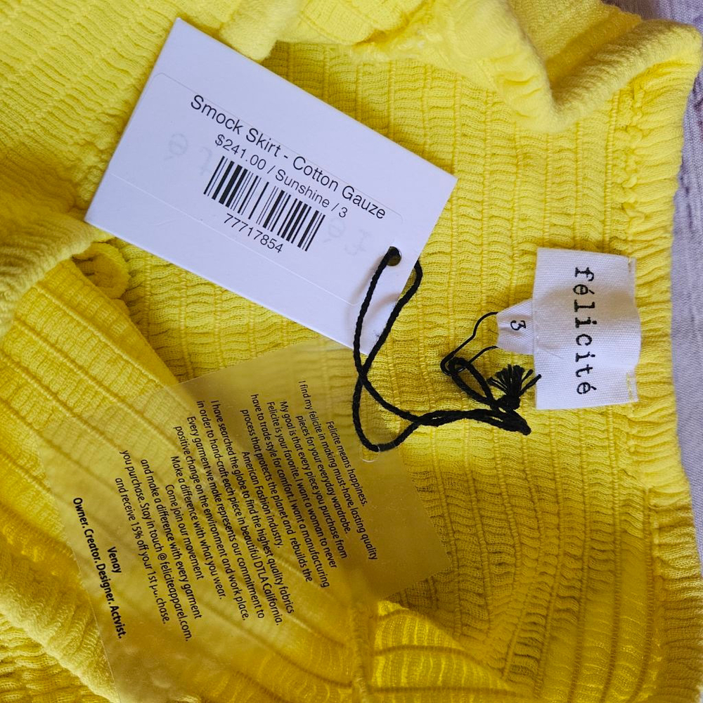 Felicite Smock Skirt Cotton Gauze Yellow Maxi Womens 3 Medium NWT - Picture 4 of 5